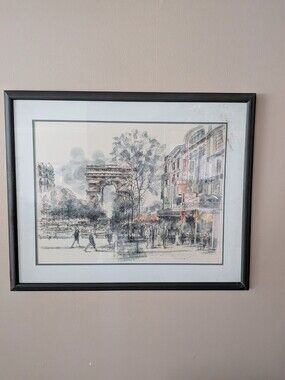 Framed Paris Street Scene Framed 32"W X 26"H